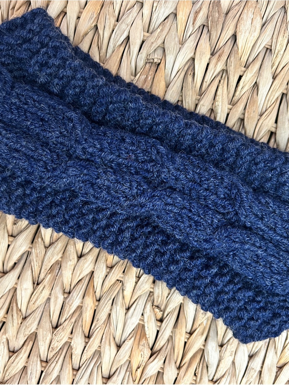 Navy Blue Cable Knit Headband Winter Ear Warmer Classic Ribbed Hairband